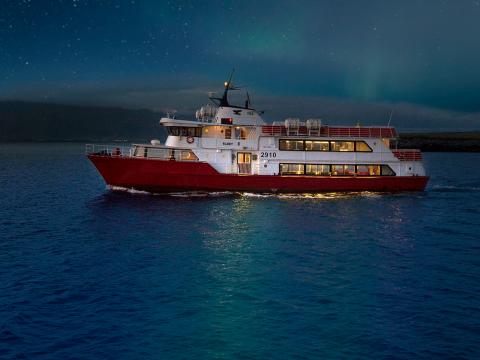 northern lights boat at sea.