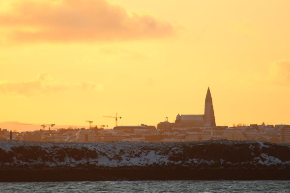 Hallgrímskirkja church seen from sea