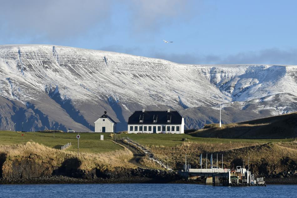 Viðeyjarstofa (Viðey house) on Viðey island during early winter