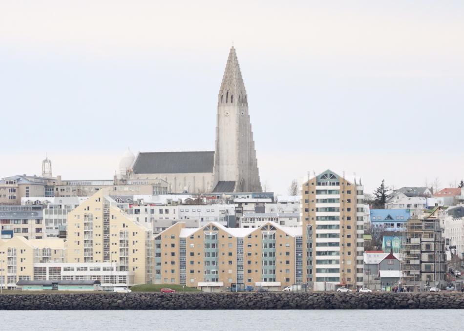 Hallgrímskirkja church seen from sea