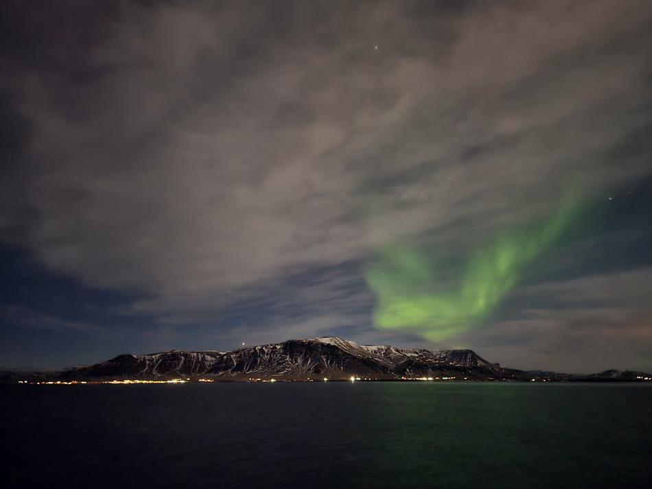 northern lights over mt. Esja