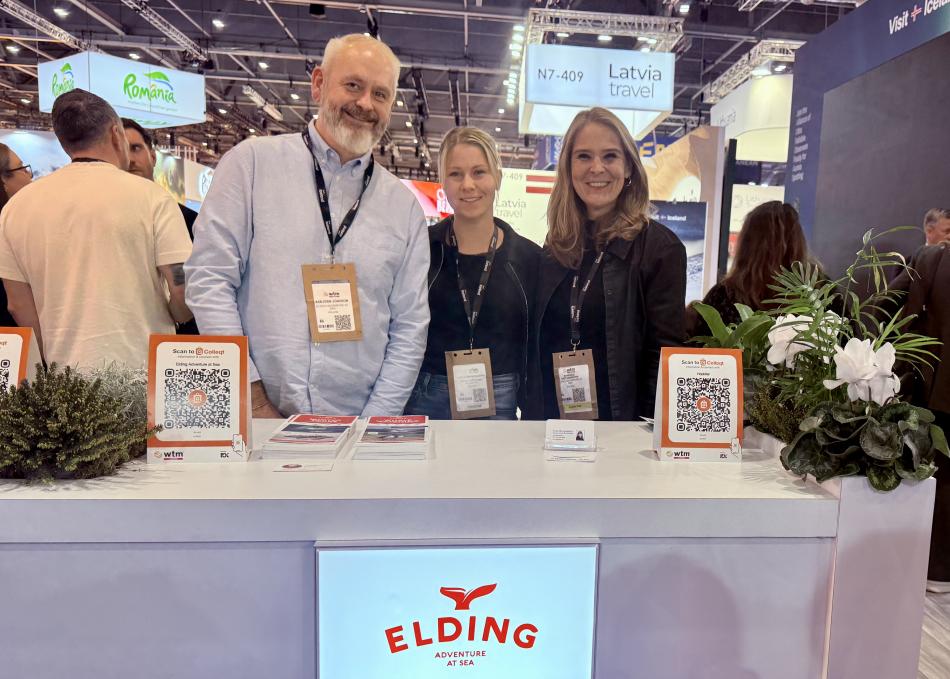 Elding team poses for a photo at their stand at WTM 2025