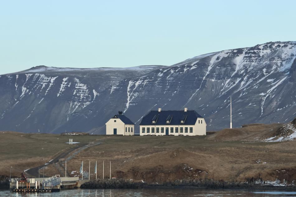 Viðey house on Viðey island during winter