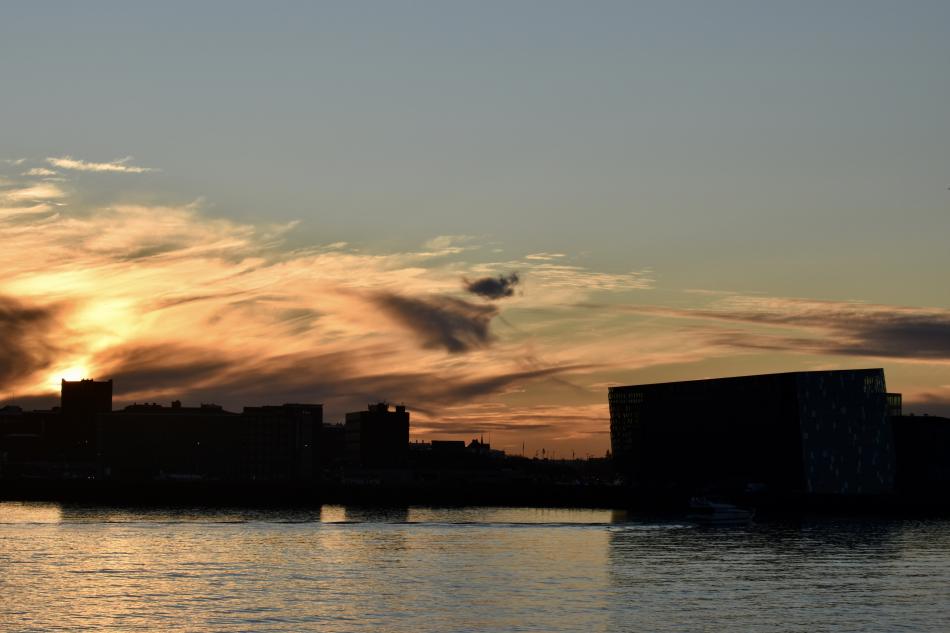 Harpa concert hall at sundown in winter